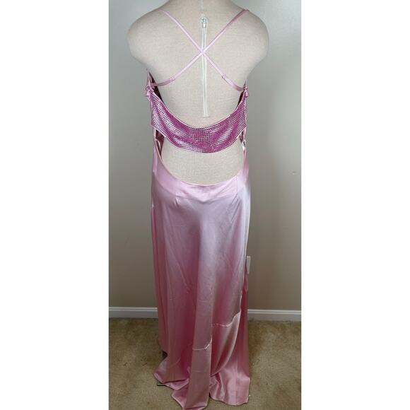 Retrofete Emery Crystal Embellished Silk Cowl Neck Pink Maxi Dress Size Large - Picture 6 of 8